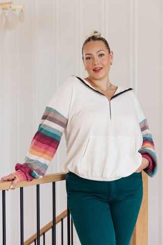 Skip and A Hop Rainbow Sleeve Half Zip Hoodie-[option4]-[option5]-[option6]-[option7]-[option8]-Womens-Clothing-Shop