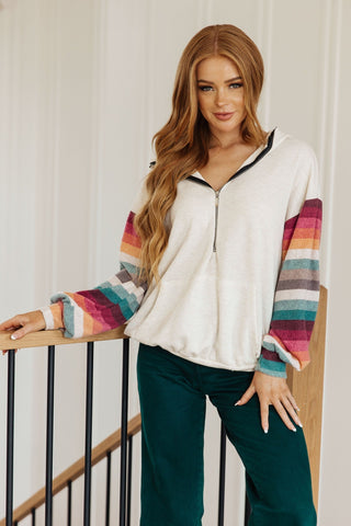 Skip and A Hop Rainbow Sleeve Half Zip Hoodie-[option4]-[option5]-[option6]-[option7]-[option8]-Womens-Clothing-Shop