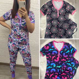 PREORDER: Halloween Short Sleeve Pajama Set in Three Colors-[option4]-[option5]-[option6]-[option7]-[option8]-Womens-Clothing-Shop