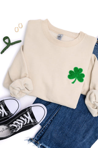 PREORDER: Embroidered Shamrock Glitter Sweatshirt in Two Colors-[option4]-[option5]-[option6]-[option7]-[option8]-Womens-Clothing-Shop