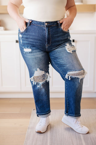 Suki Mid Rise Sequin Patch Tapered Jeans-[option4]-[option5]-[option6]-[option7]-[option8]-Womens-Clothing-Shop