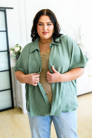 Sweet Simplicity Button Down Blouse in Sage-[option4]-[option5]-[option6]-[option7]-[option8]-Womens-Clothing-Shop