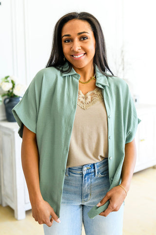 Sweet Simplicity Button Down Blouse in Sage-[option4]-[option5]-[option6]-[option7]-[option8]-Womens-Clothing-Shop