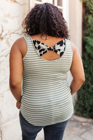 Back The Bow Up Striped Tank In Sage-[option4]-[option5]-[option6]-[option7]-[option8]-Womens-Clothing-Shop