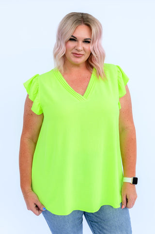 Under Neon Lights Ruffle Sleeve Top-[option4]-[option5]-[option6]-[option7]-[option8]-Womens-Clothing-Shop