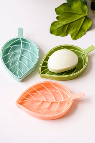 3 pack Vintage Leaf Shape Soap Dish with water catch-OS-[option4]-[option5]-[option6]-[option7]-[option8]-Womens-Clothing-Shop