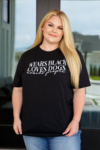 Wears Black, Loves Dogs Graphic Tee in Heather Black-[option4]-[option5]-[option6]-[option7]-[option8]-Womens-Clothing-Shop