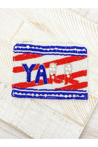 PREORDER: Patriotic "Y'all" Beaded Zip Pouch-OS-[option4]-[option5]-[option6]-[option7]-[option8]-Womens-Clothing-Shop