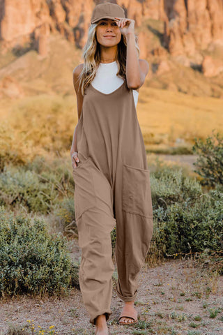 Double Take V-Neck Sleeveless Jumpsuit with Pockets-Tan-S-[option4]-[option5]-[option6]-[option7]-[option8]-Womens-Clothing-Shop