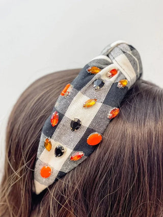 PREORDER: Halloween Rhinestone Plaid Top Knot Headband-OS-[option4]-[option5]-[option6]-[option7]-[option8]-Womens-Clothing-Shop