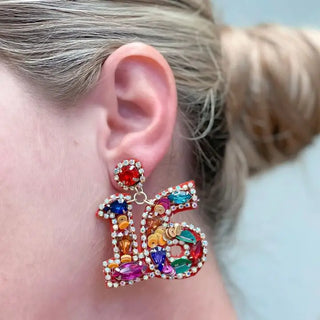 PREORDER: 16th Birthday Celebration Rhinestone Drop Earrings-One Size-[option4]-[option5]-[option6]-[option7]-[option8]-Womens-Clothing-Shop