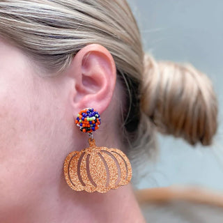 PREORDER: Beaded Post Glitter Pumpkin Dangle Earrings-OS-[option4]-[option5]-[option6]-[option7]-[option8]-Womens-Clothing-Shop